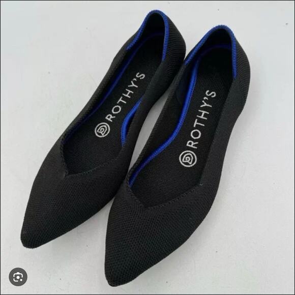 Rothy’s The Point Women’s Flats Size 7.5 Black Knit Washable - Picture 1 of 5